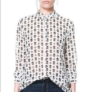 Zara skull chiffon button down